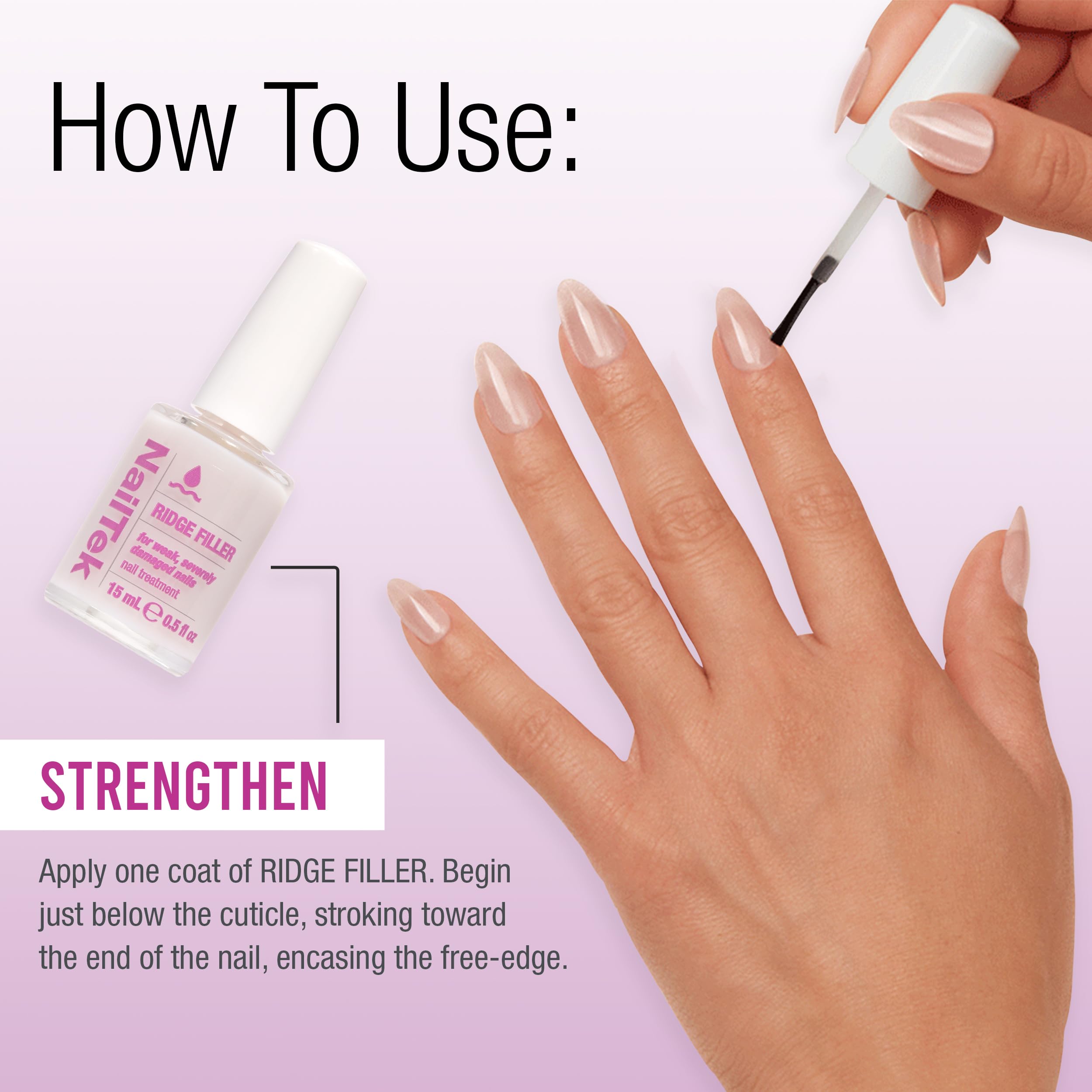Nail Tek Ridge Filler creates a visibly smooth surface on nails