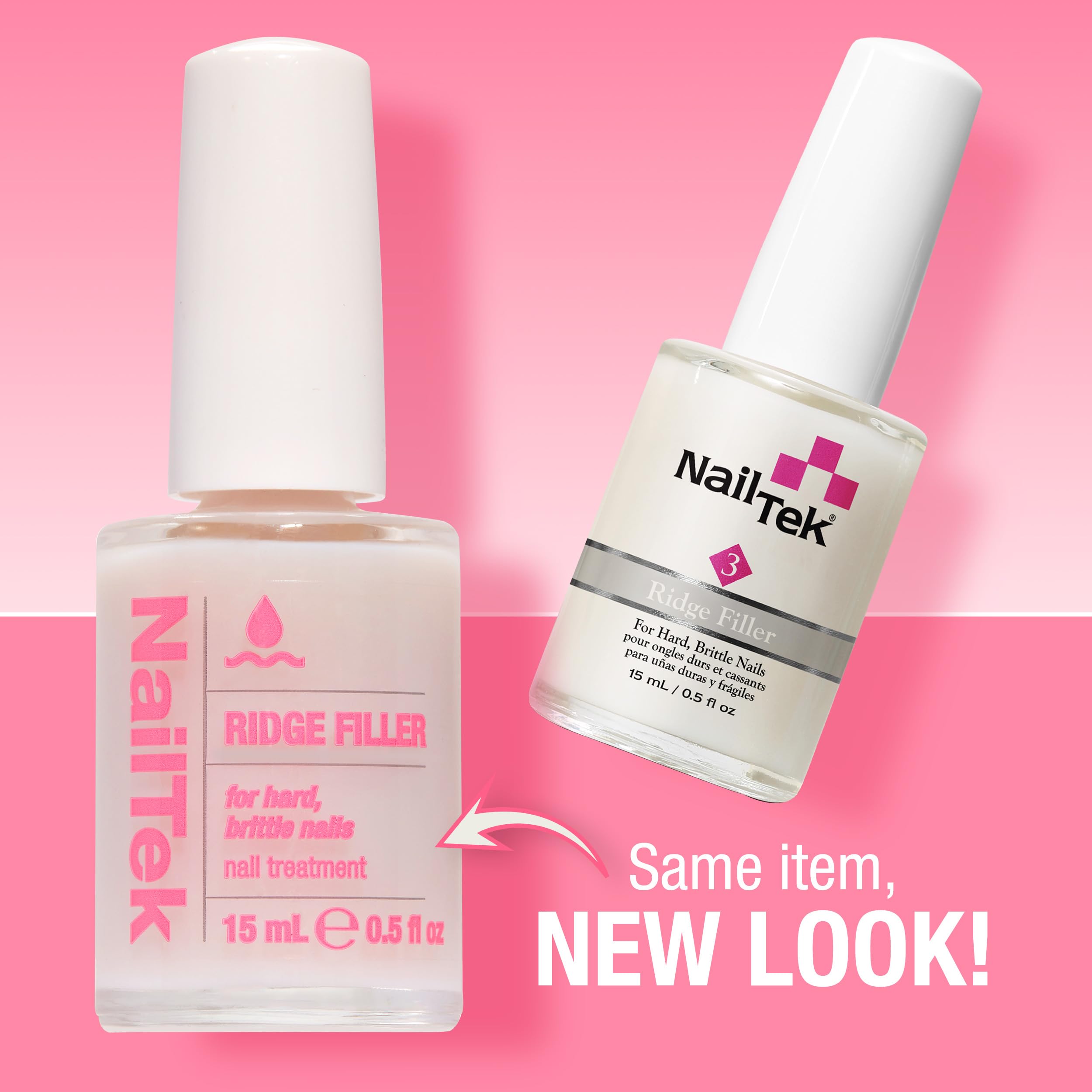 Nail Tek Ridge Filler swatch on nails demonstrates ridges filled for a smoother finish.