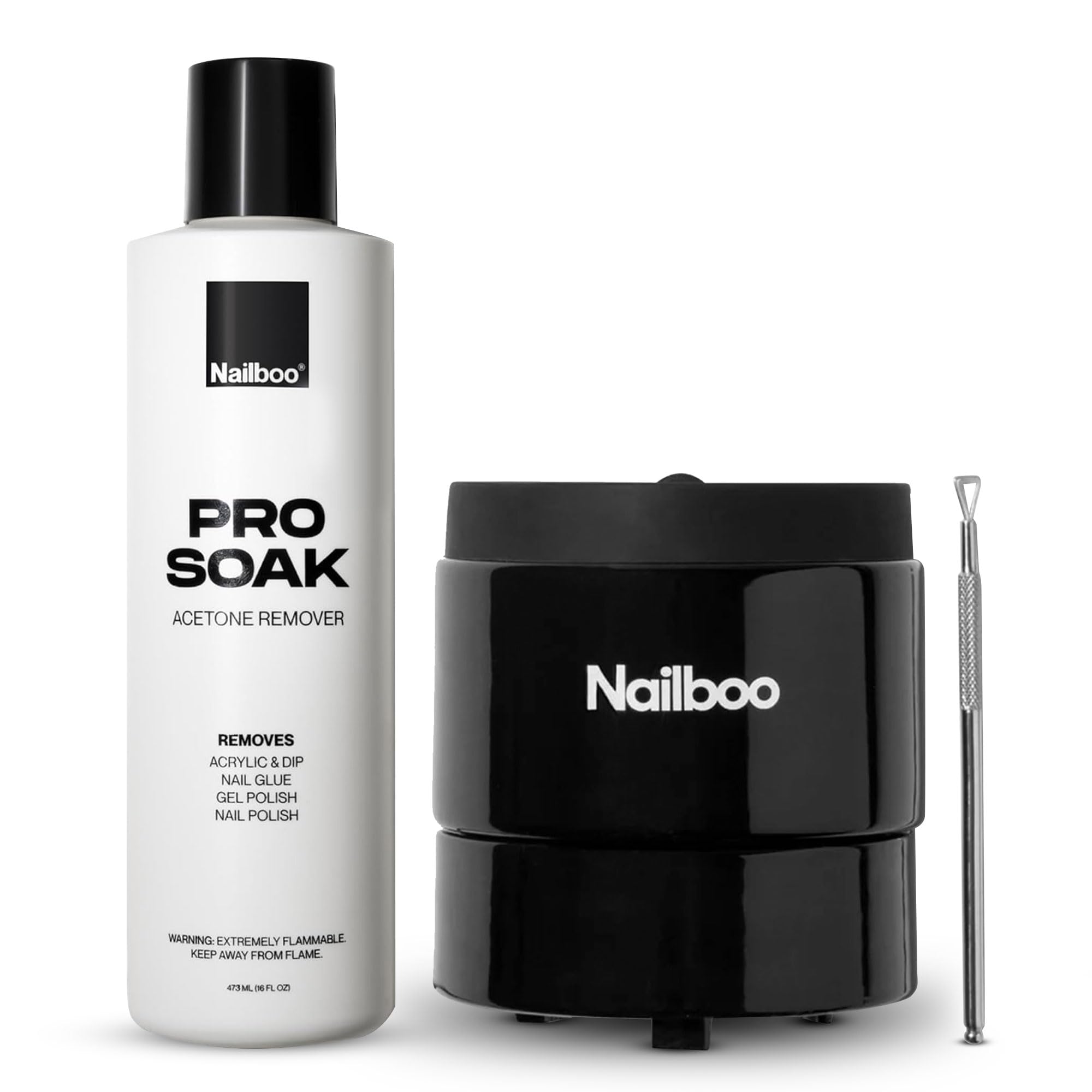 Nailboo acetone remover bottle, 16oz, for quick at-home polish removal.