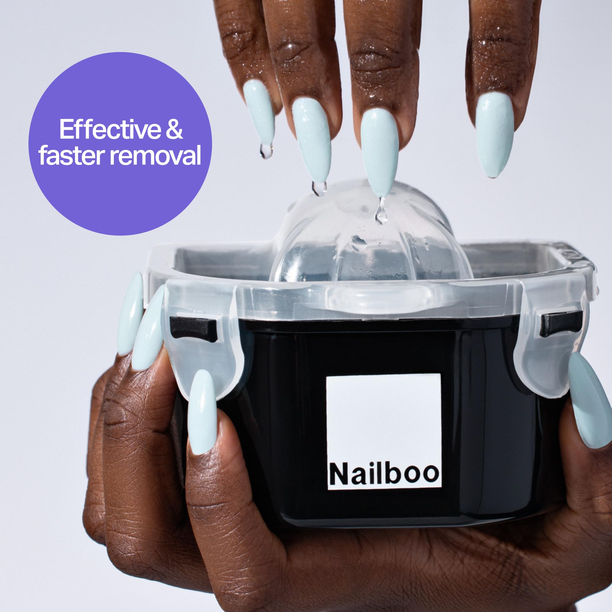 Nailboo remover demonstrating glitter polish removal