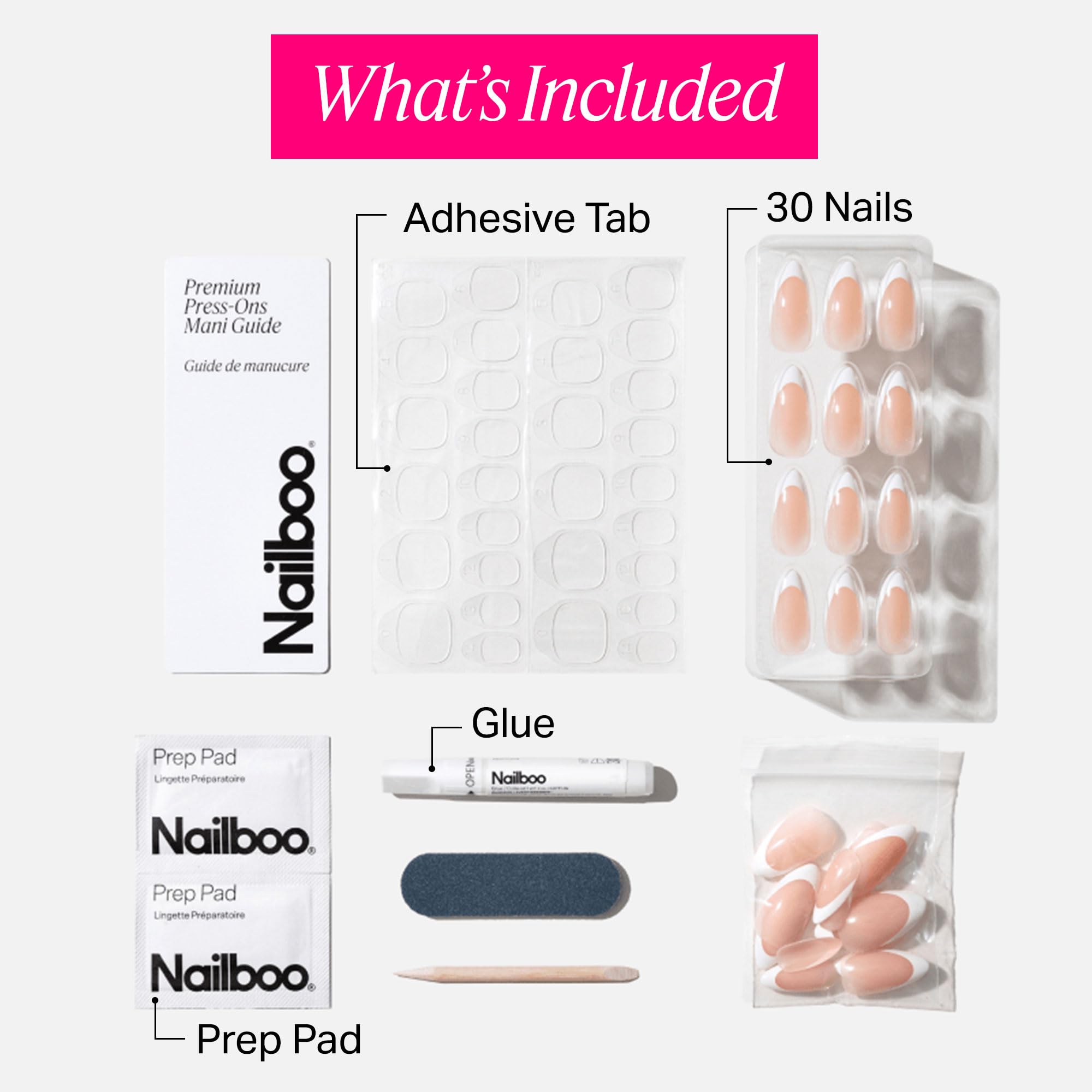 Nailboo Frenchie glue and pads enable strong hold with gentle removal.