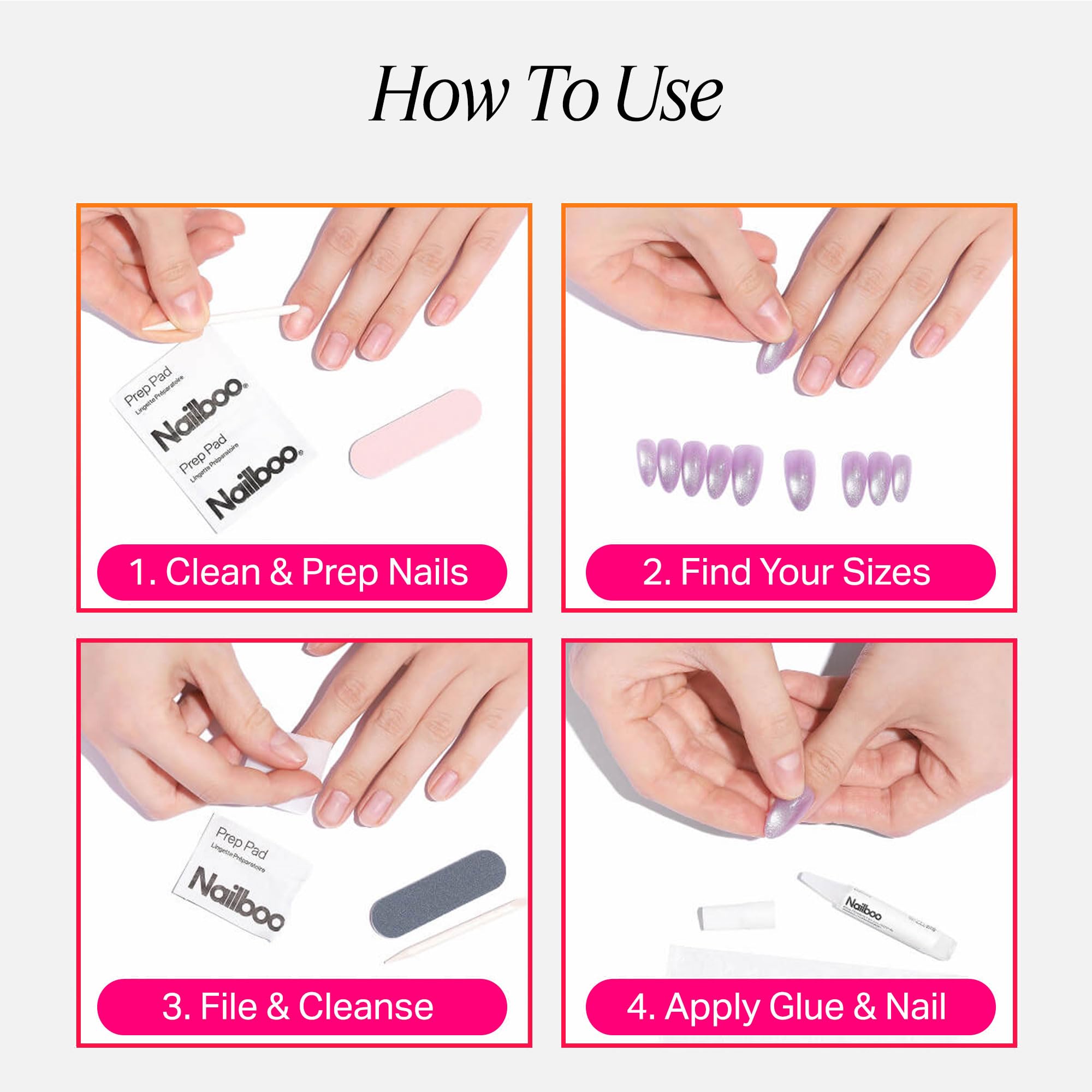 Nailboo Frenchie press-on nails packaging highlights travel-friendly kit for on-the-go nails.
