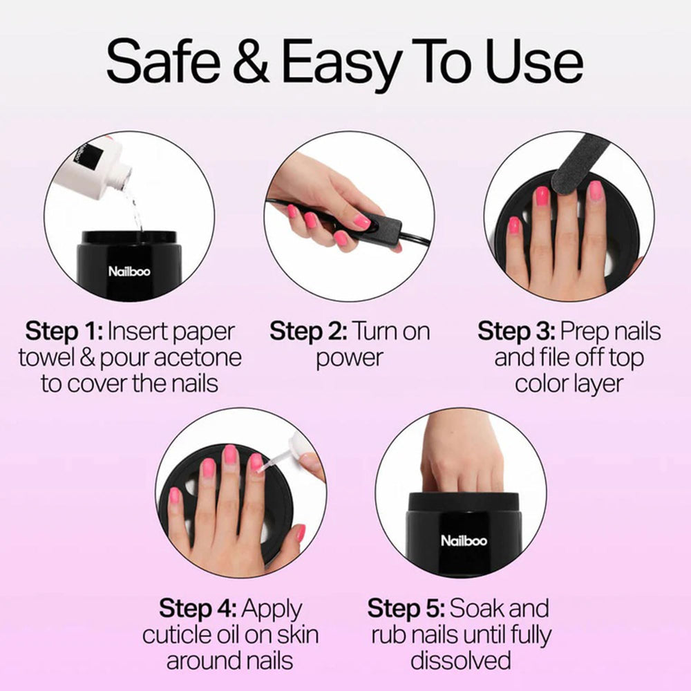 Nailboo Magic Soak Bowl scraper tool supports gentle removal without harsh filing.