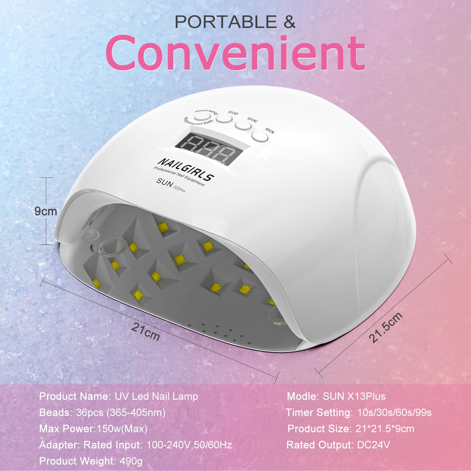 NAILGIRLS 150W lamp temperature protection reduces overheating during gel cures