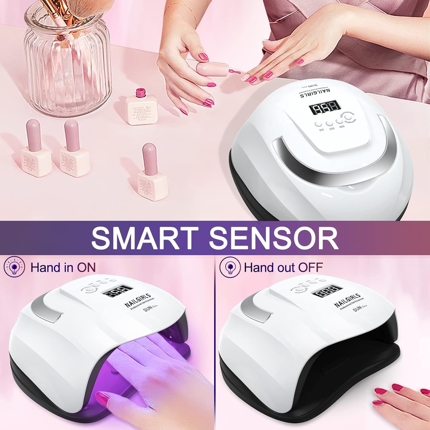 Nailgirls UV LED nail lamp detachable base solves clutter and storage.
