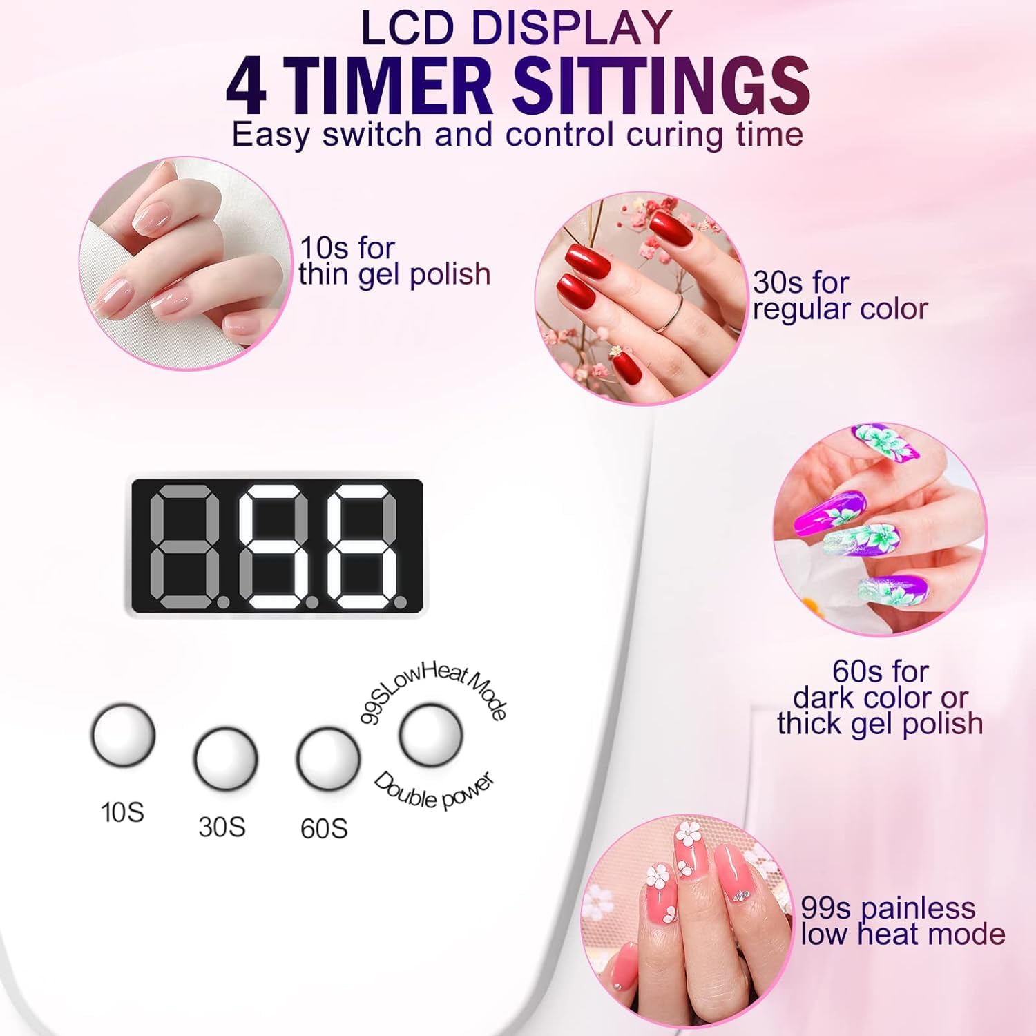 Nailgirls UV LED nail lamp wide opening enables curing multiple nails at once.