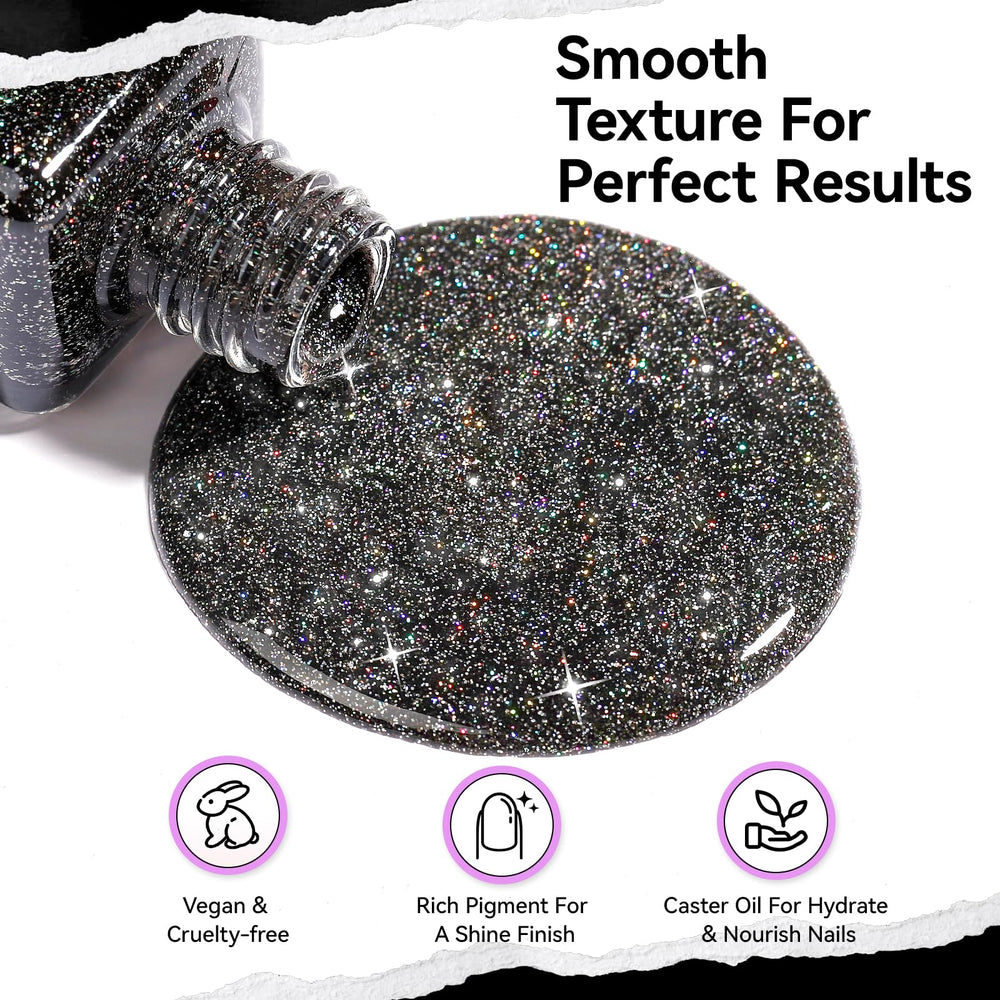 Nailshion Black Glitter Nail Polish brush application demonstrates smooth, quick-drying coverage