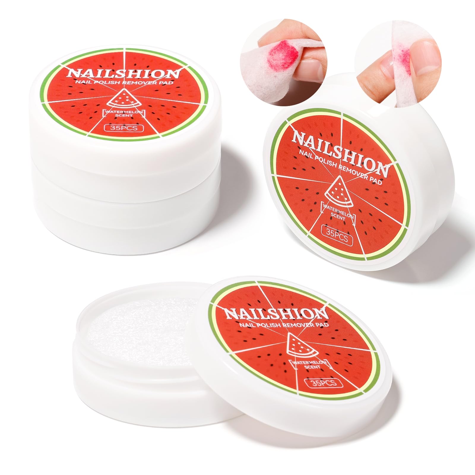 Nailshion nail polish remover pads in four boxes for on-the-go removal.