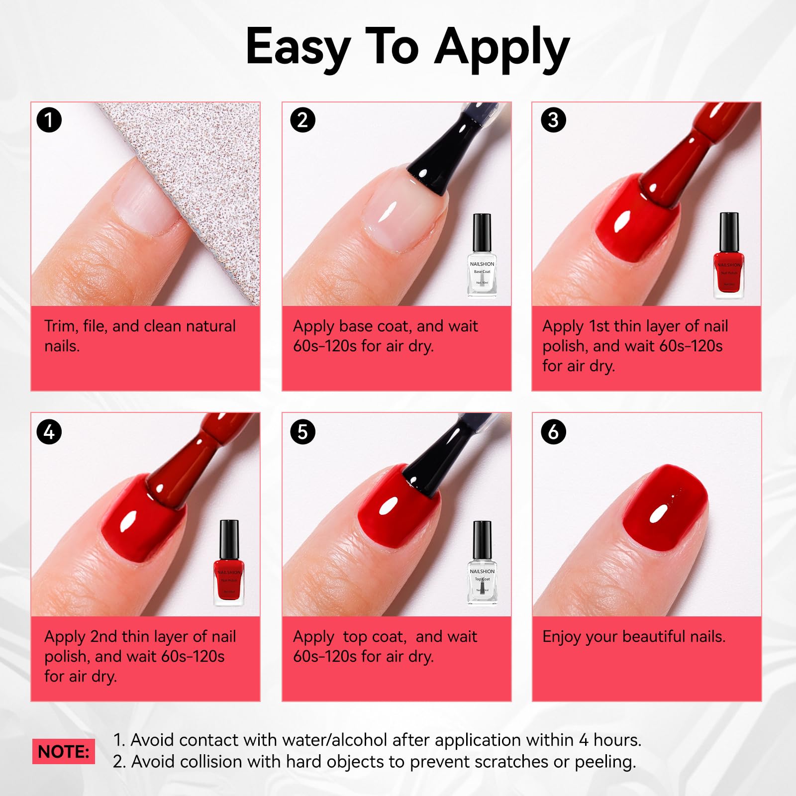 Nailshion nine-free ingredients with castor oil nourishes nails during at-home use.