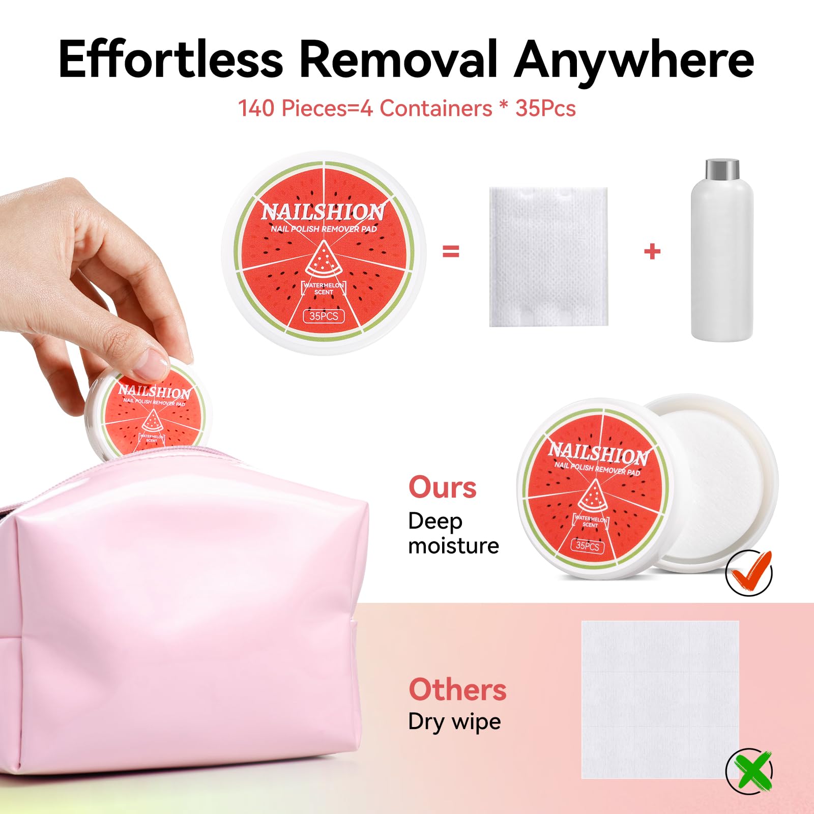 Nailshion non-acetone formula highlights gentle removal for regular polish.
