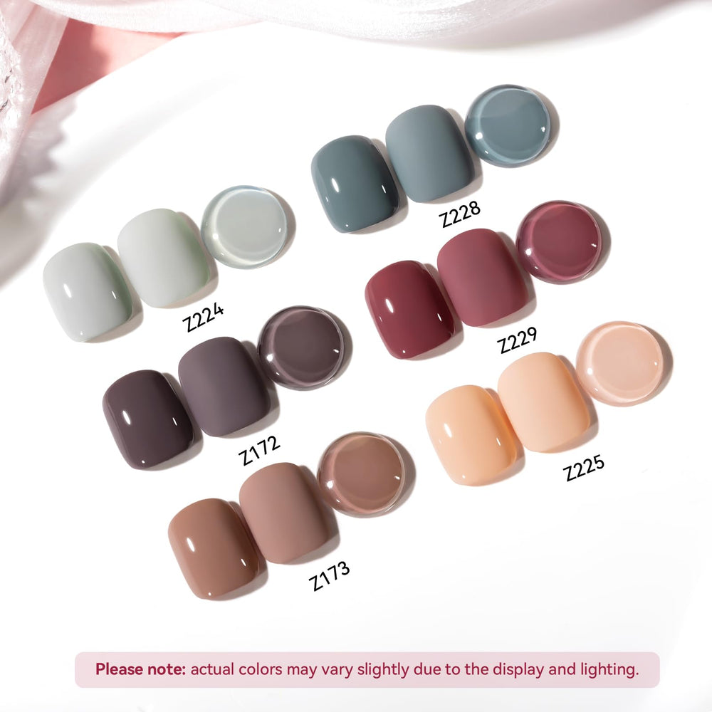 Nailshion Nude Grays color swatches reveal dusty rose to greige shades.