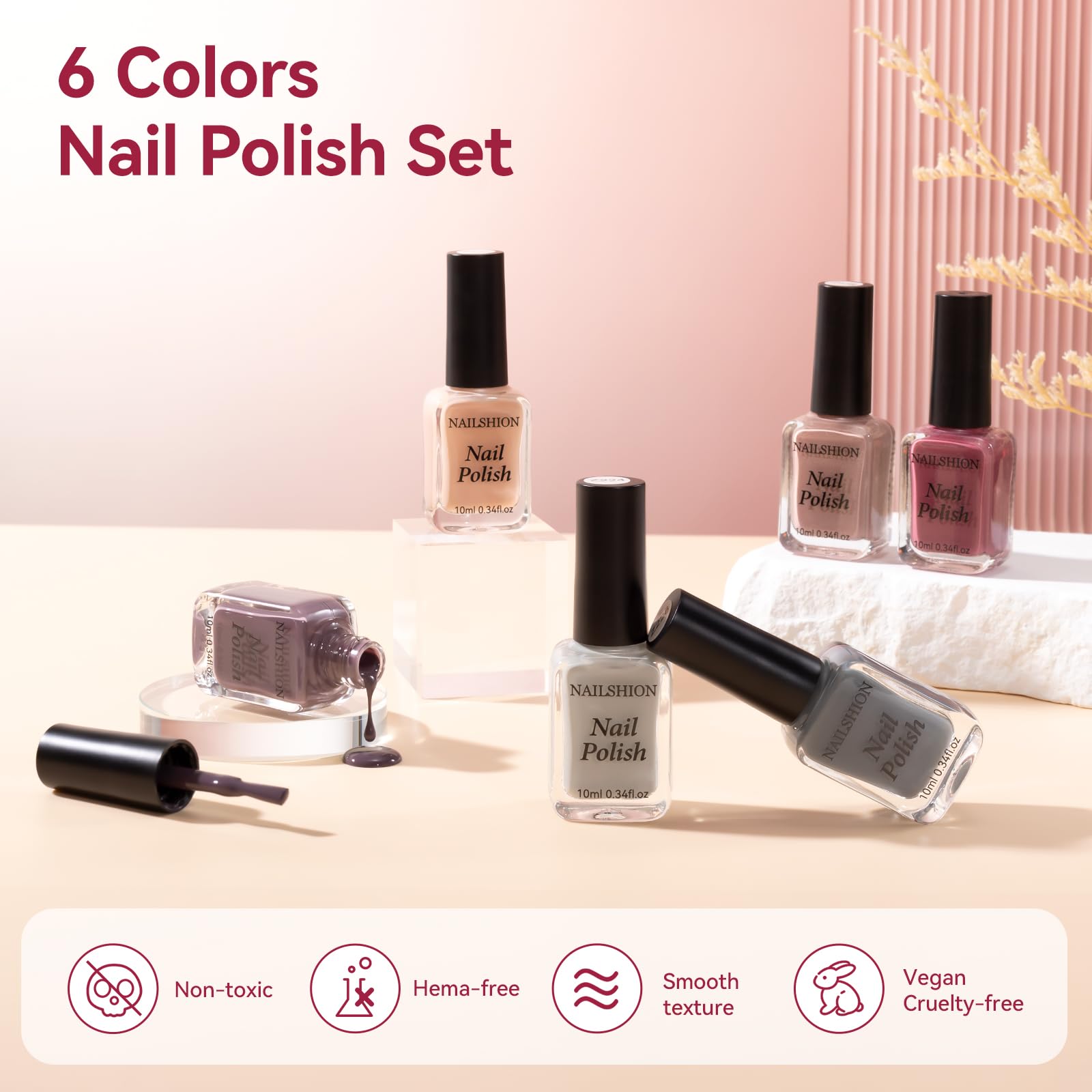 Nailshion Nude Grays: esmalte de secado al aire sin lámpara para uso en casa.