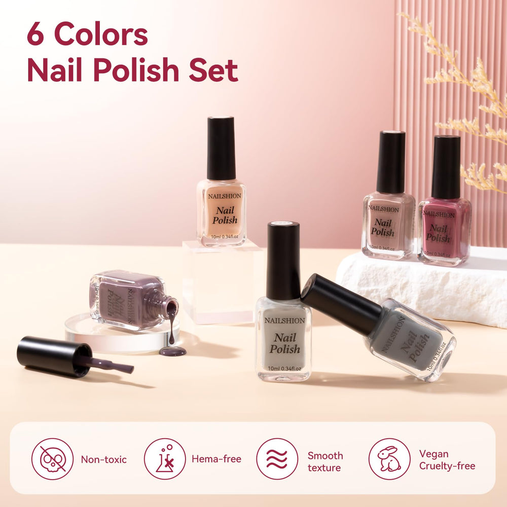 Nailshion Nude Grays: esmalte de secado al aire sin lámpara para uso en casa.