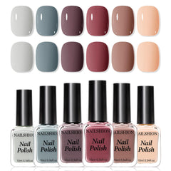 Nailshion Nude Grays set bottles show versatile neutrals for at-home manicures.