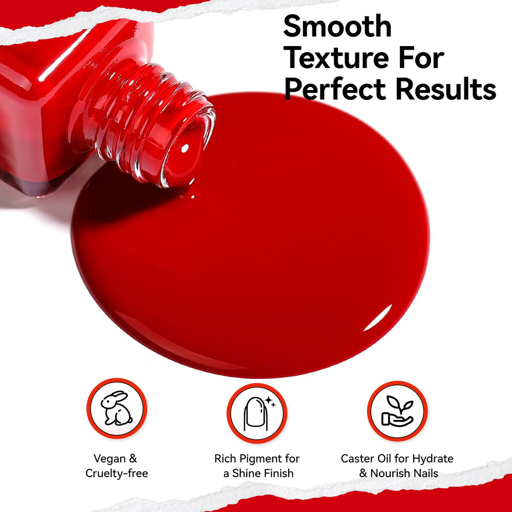 Nailshion red nail polish brush stroke demonstrates smooth, quick-dry coverage.