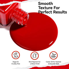 Nailshion red nail polish brush stroke demonstrates smooth, quick-dry coverage.