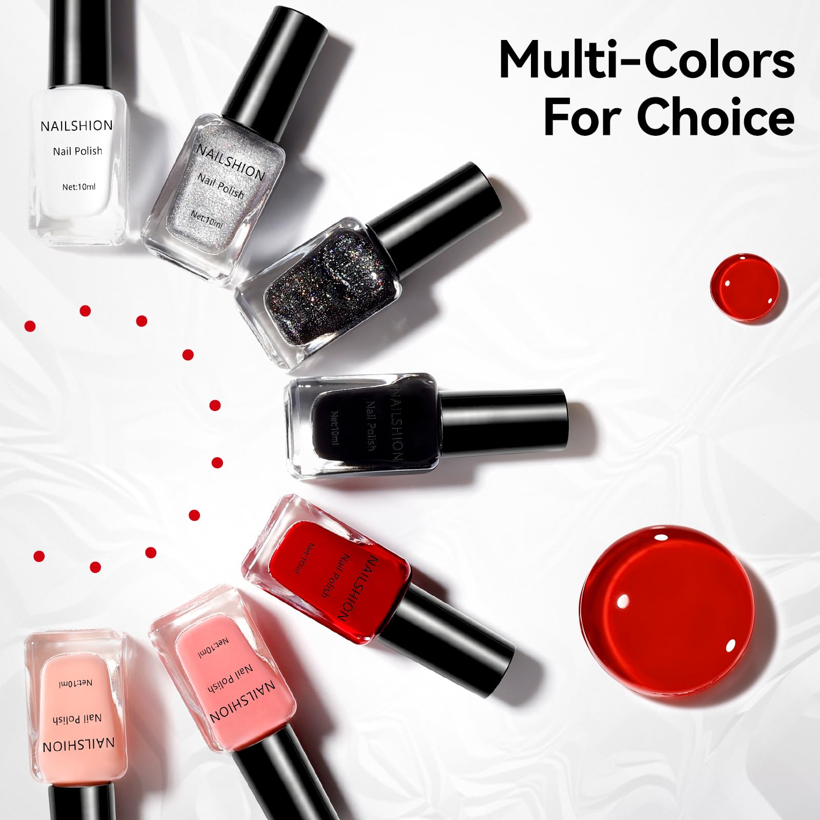Nailshion red polish delivers vibrant color and easy DIY nail art.