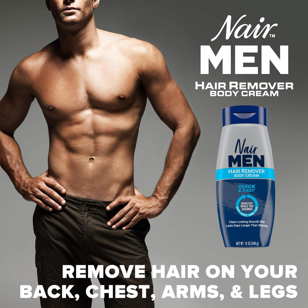 Nair Men Hair Removal Body Cream dermatologist-tested seal signals safety.