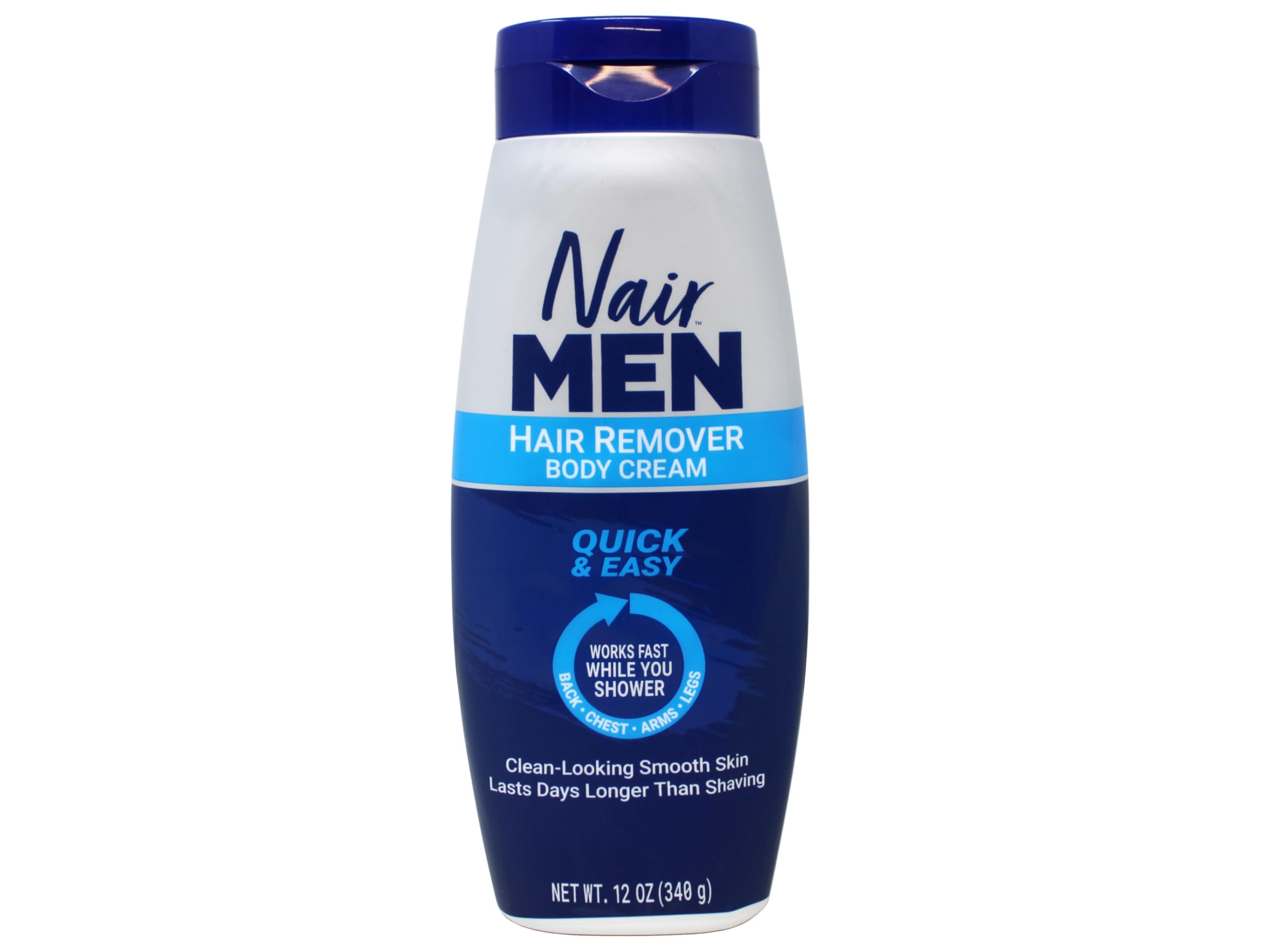 Nair men hair remover body cream pump, showing precise, even application.