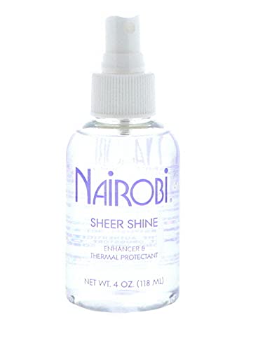 Nairobi Sheer Shine Enhancer 4oz info highlights compact size for travel-ready care.