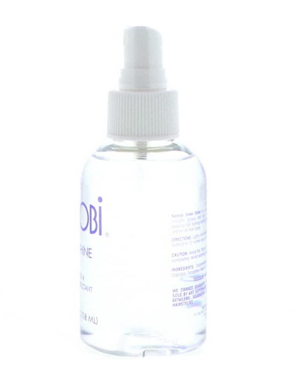 Nairobi Sheer Shine Enhancer apply-on-hair image suggests instant shine and manageability.