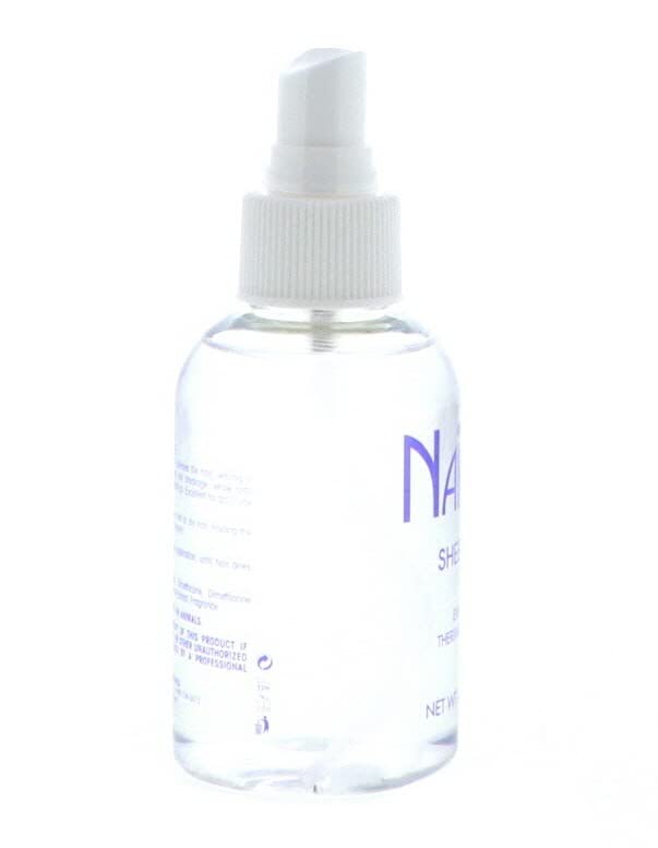 Nairobi Sheer Shine Enhancer bottle on shelf conveys product presence for routine use.