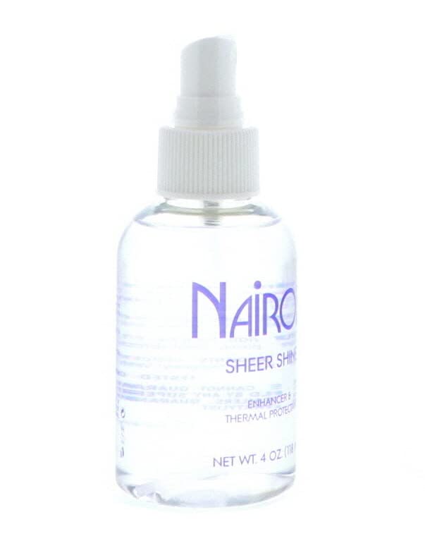 Nairobi Sheer Shine Enhancer closeup label communicates brand trust and premium styling.