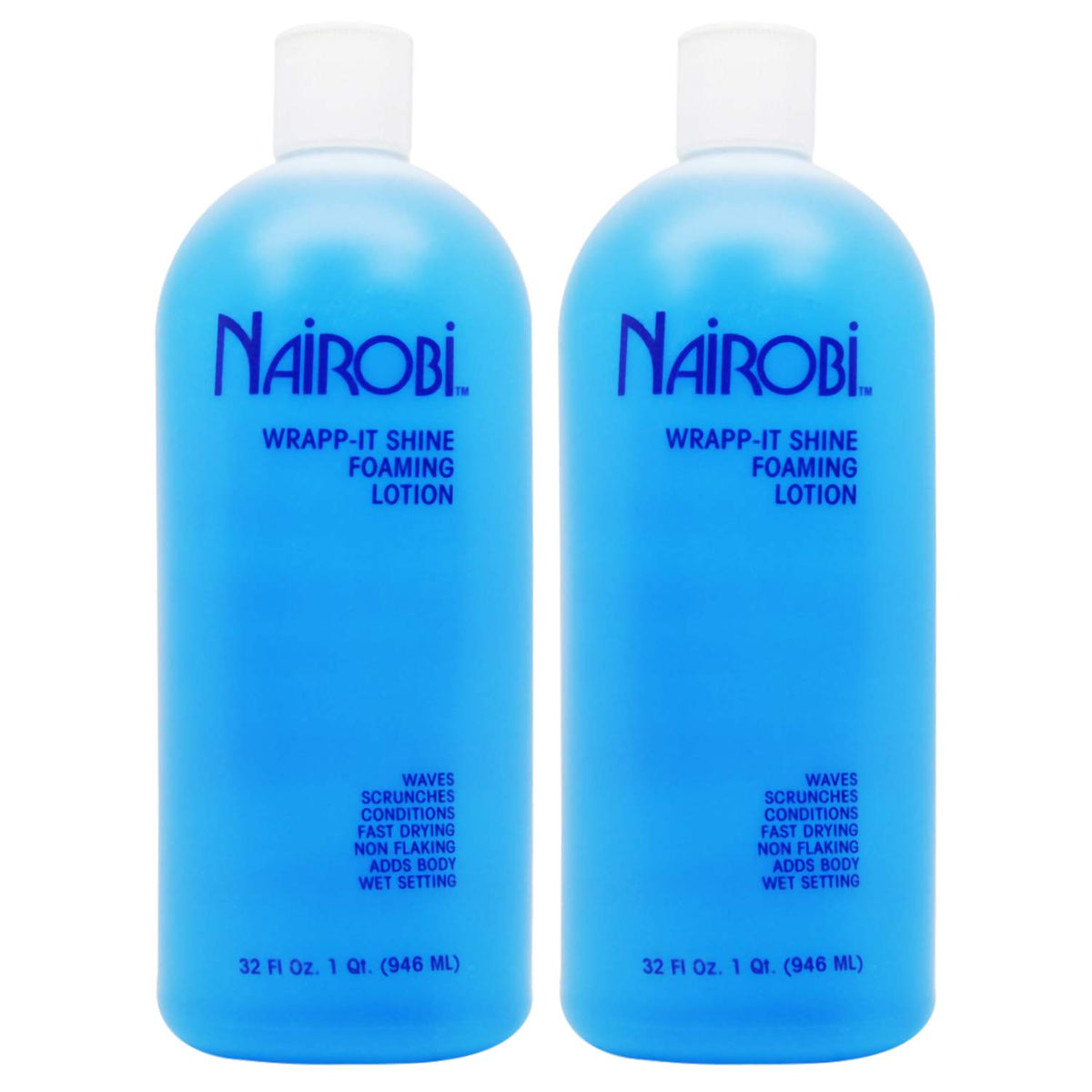 Nairobi Wrapp-It Shine Foaming Lotion bottle shows quick styling and silky shine.