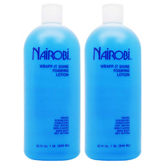 Nairobi Wrapp-It Shine Foaming Lotion bottle shows quick styling and silky shine.