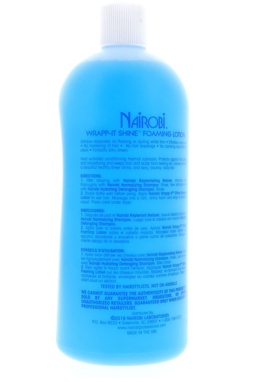 Nairobi Wrapp-It Shine Foaming Lotion being dispensed into hand suggests quick grooming prep.