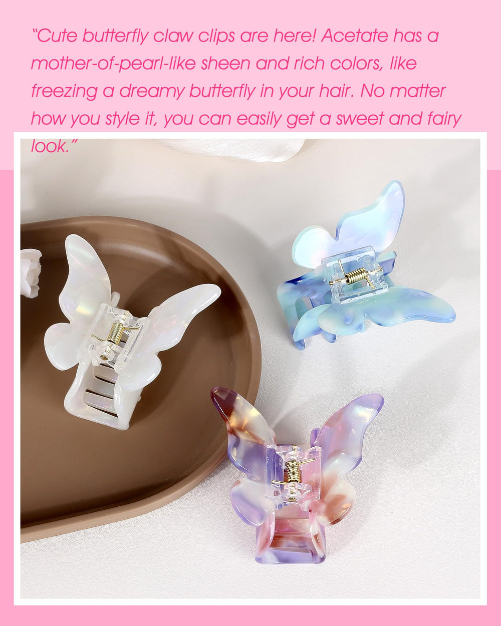 NAISIER butterfly hair clips close-up showing smooth surface and edges.