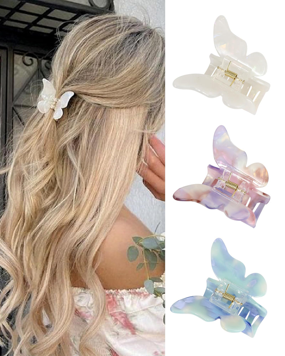 NAISIER butterfly hair clips blue close-up for secure updos.