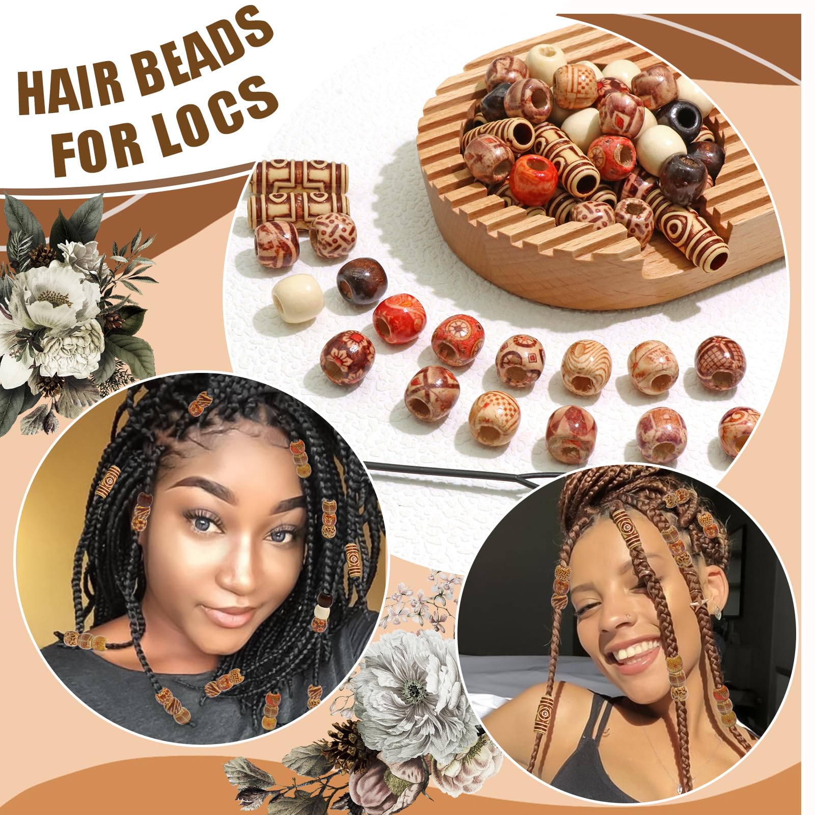 NAISKA wooden hair beads close-up showing natural finish for stylish dreadlocks