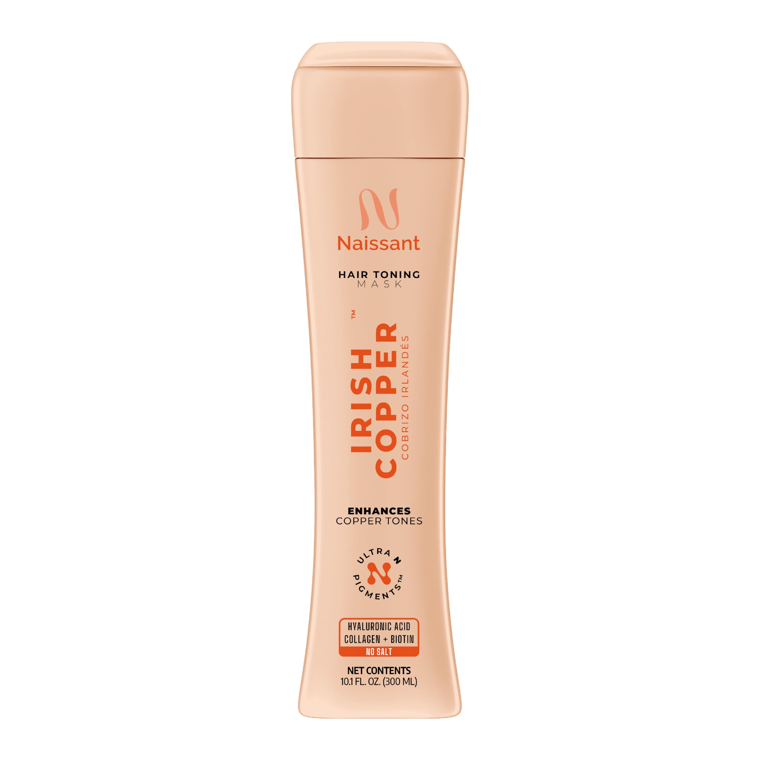 Naissant Irish Copper Hair Toning Mask bottle close-up shows copper deposit potential