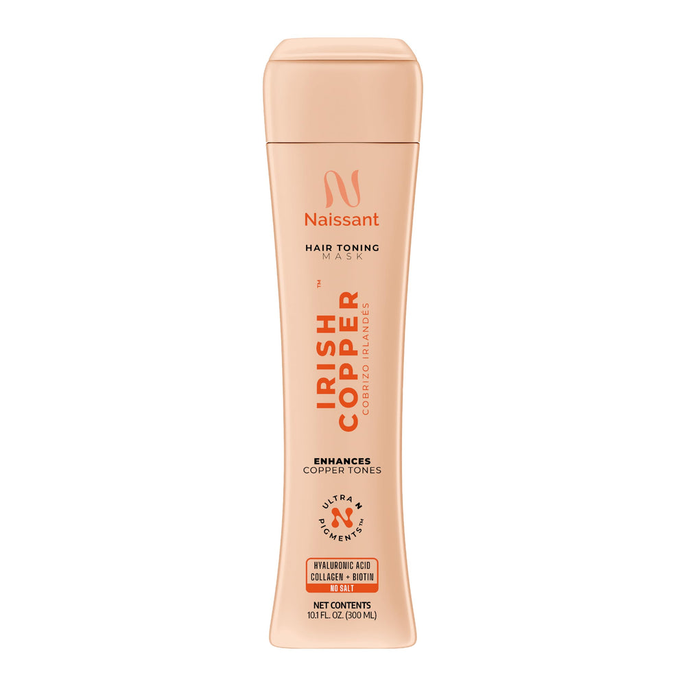 Naissant Irish Copper Hair Toning Mask bottle close-up shows copper deposit potential