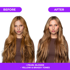 Naissant Pearl Blonde Purple Toning Mask application on hair demonstrates even pigment deposit.