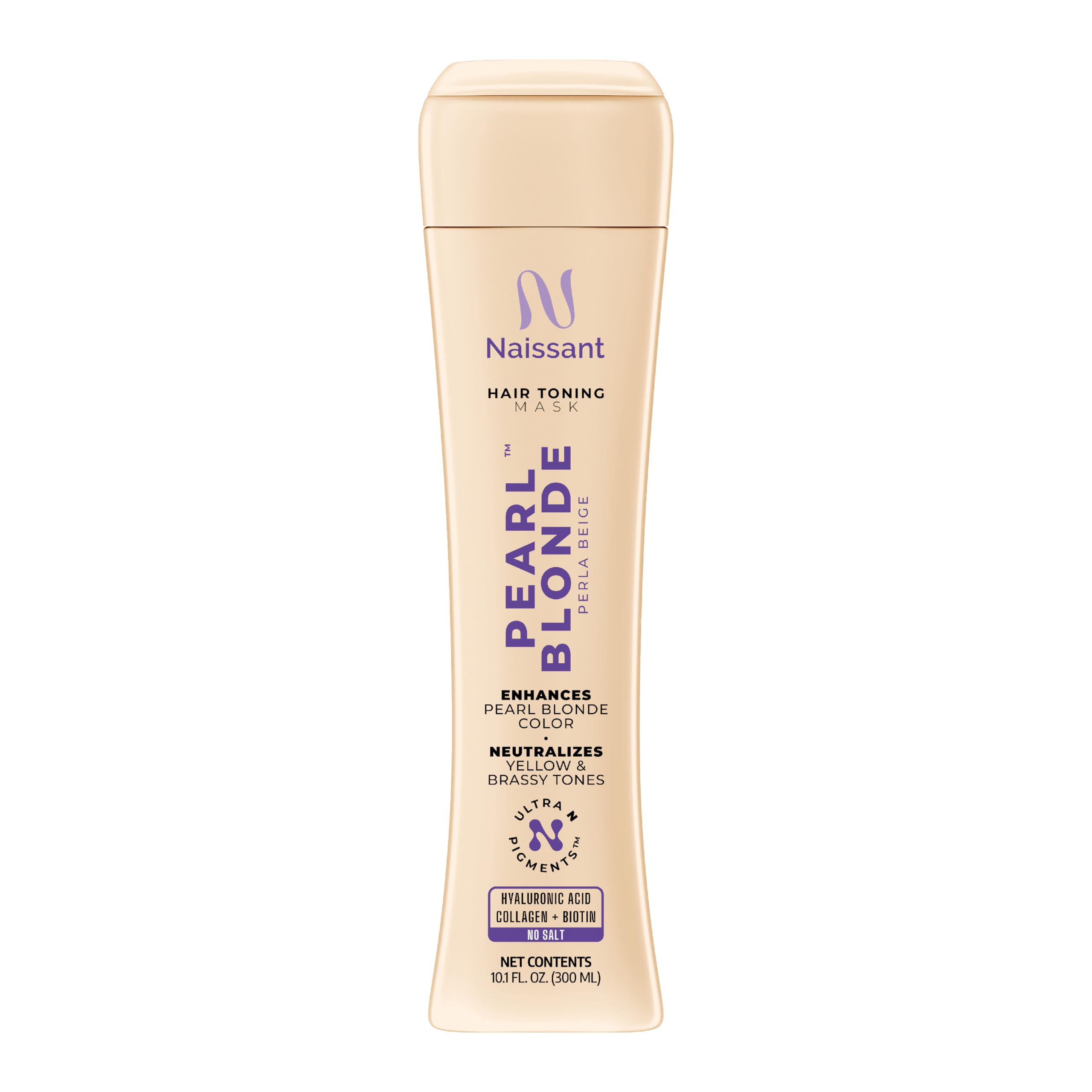 Naissant Pearl Blonde Purple Toning Mask bottle highlights cooler tones for vibrant blonde color.