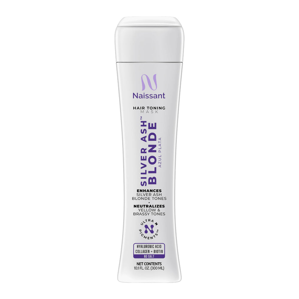 Naissant Silver Ash Blonde Mask bottle shows even toning for cooler blonde shades