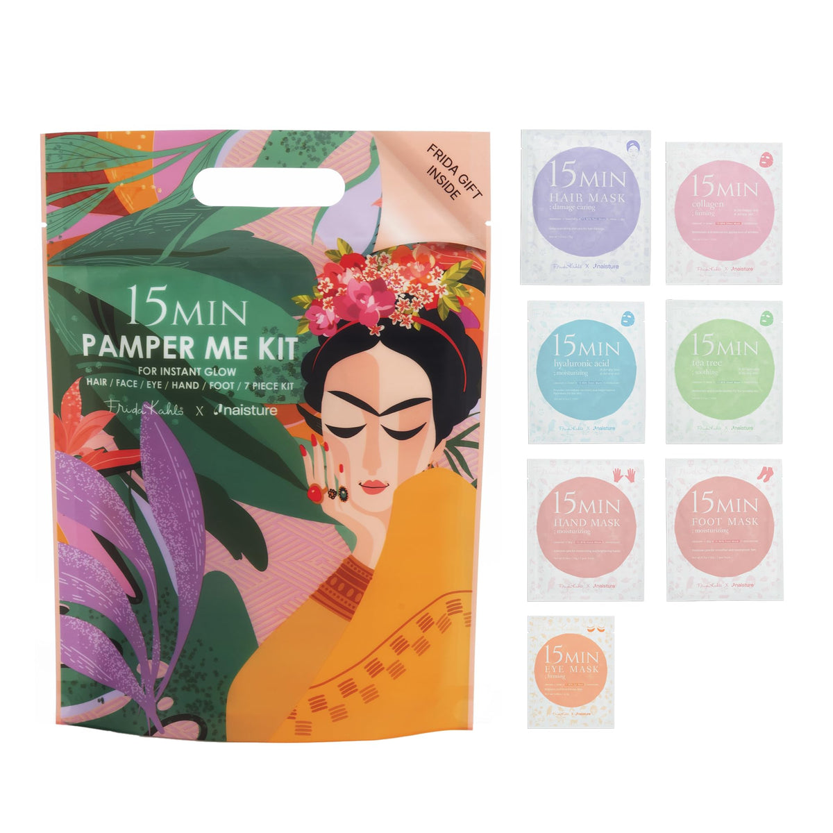 Naisture Frida Kahlo pamper kit hero image for an at-home spa experience