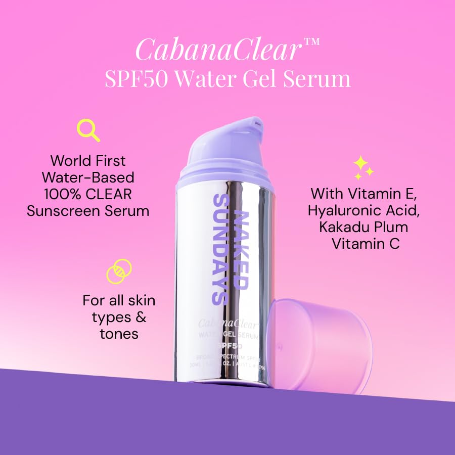 Naked Sundays Cabana Clear SPF50 broad-spectrum protection on the cheek area.