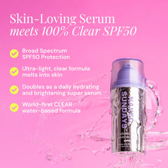 Naked Sundays Cabana Clear SPF50 gel texture close-up illustrating cooling, fast-absorbing application.