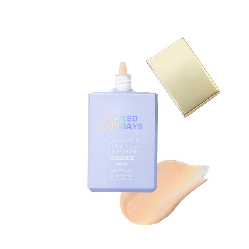 Naked Sundays CabanaGlow no-makeup glow closeup, highlights radiant skin