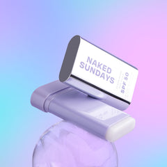 Naked Sundays SPF50 Clear Glow Sun Stick compact packaging for on-the-go SPF