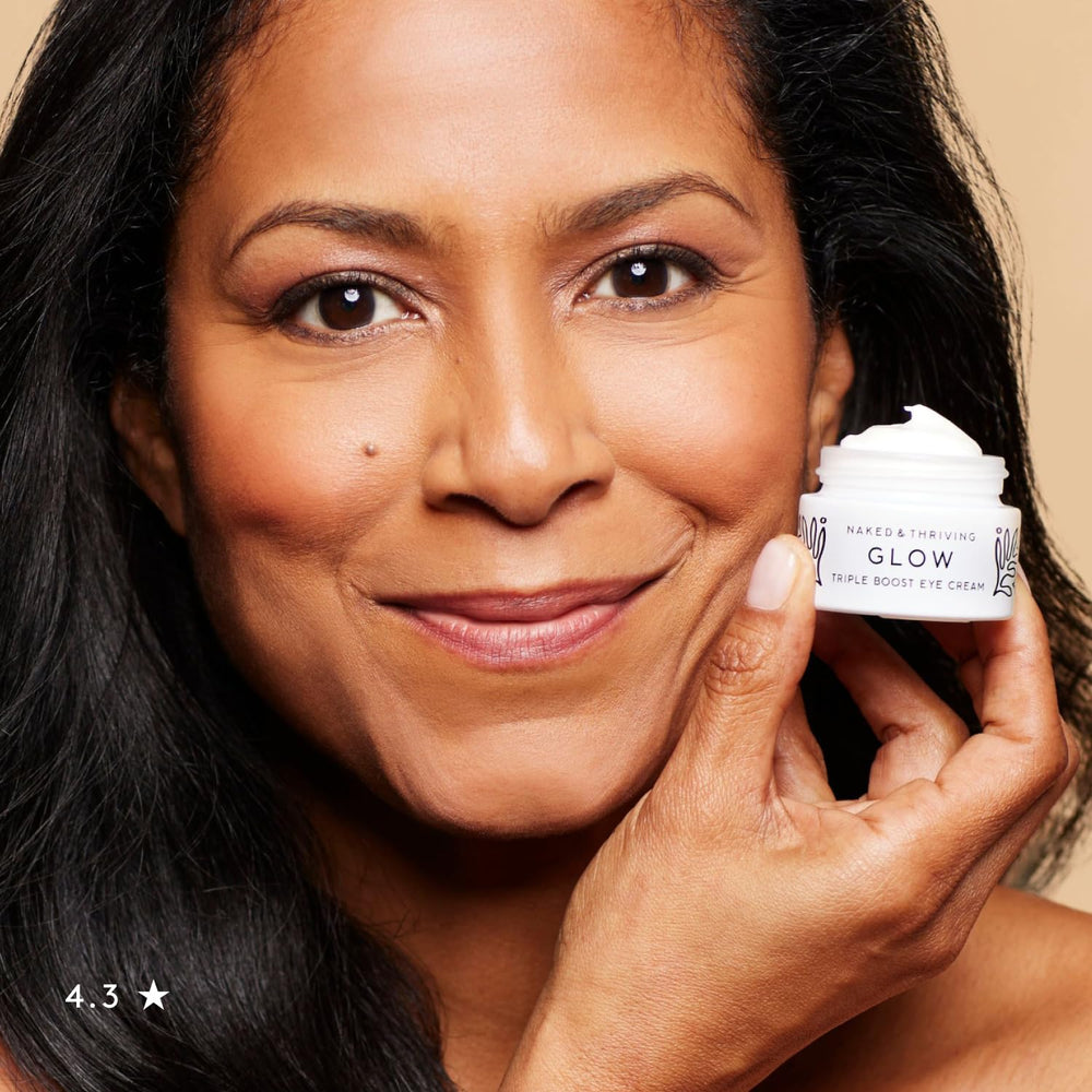 Naked & Thriving Glow Triple Boost Eye Cream application swatch demonstrating quick absorption.