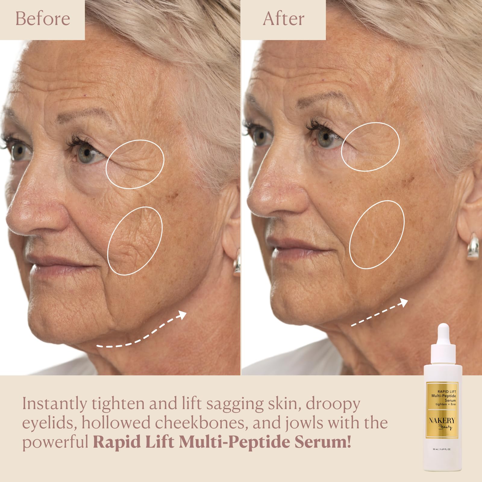 Nakery collagen serum wrinkle closeup illustrating subtle line-softening around eyes