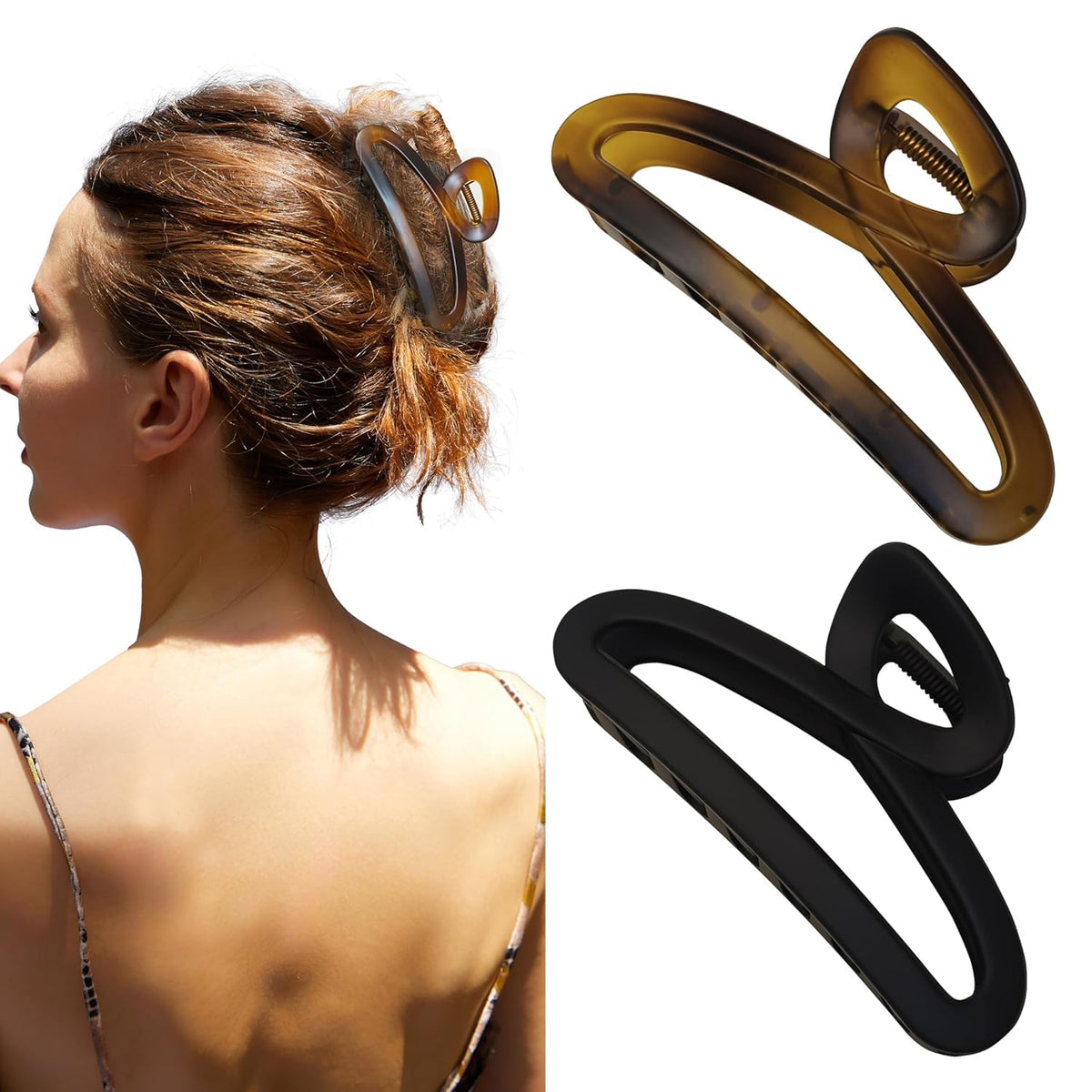 Nalodu large hair claw clip 4.3-inch showing secure hold for thick, long hair.