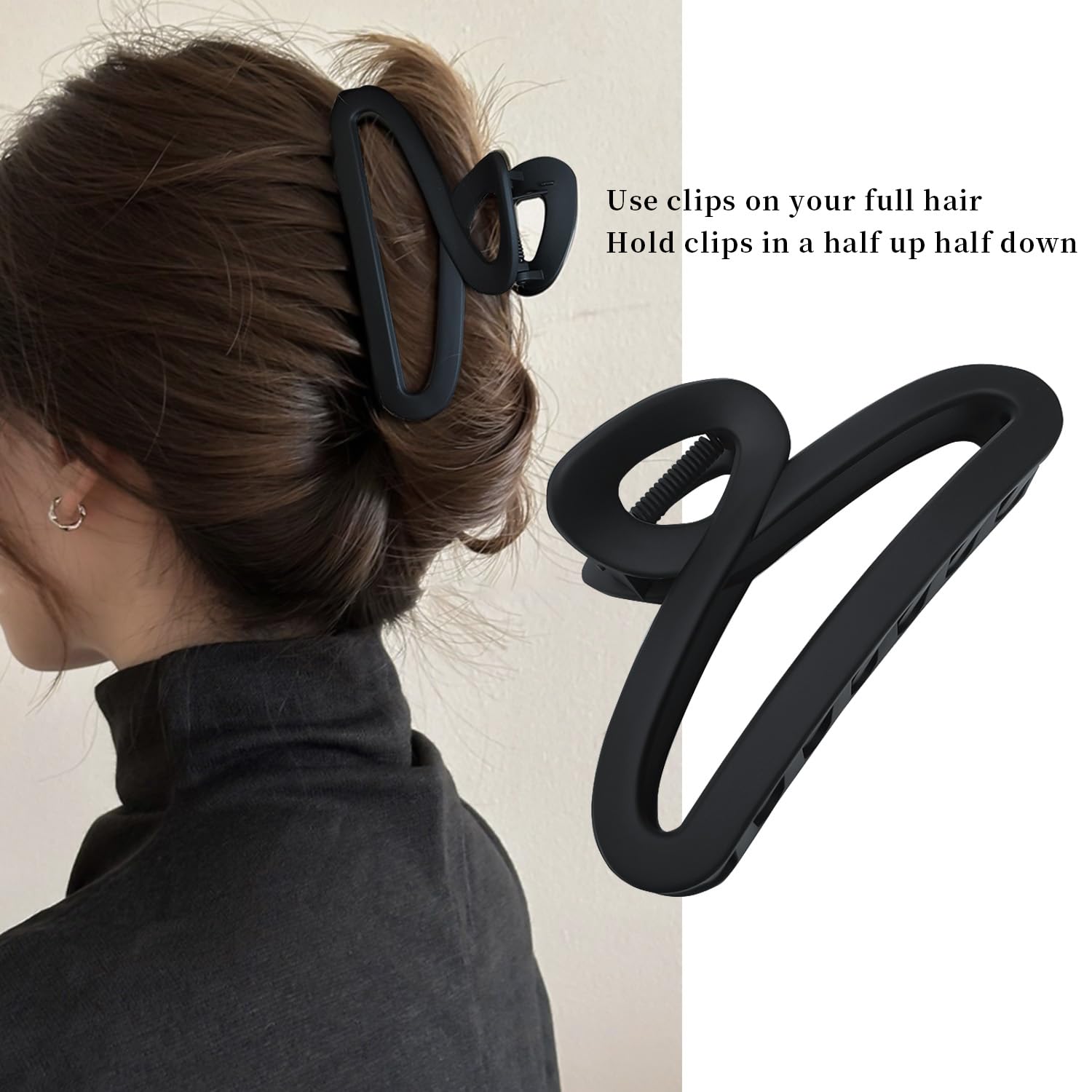 Nalodu large hair clip on head demonstrates all-day comfort.