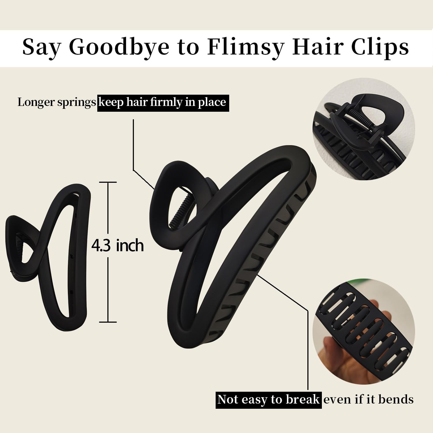 Nalodu matte black hair clip closeup with low-profile finish for everyday outfits.