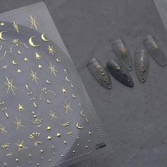 Namrec luxury moon star nail stickers close-up in gold for dazzling gel polish accents.