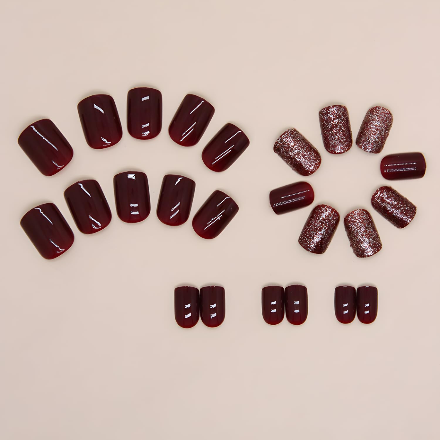 Namrec red press-on nails glitter design set includes 24 nails and tools for easy setup